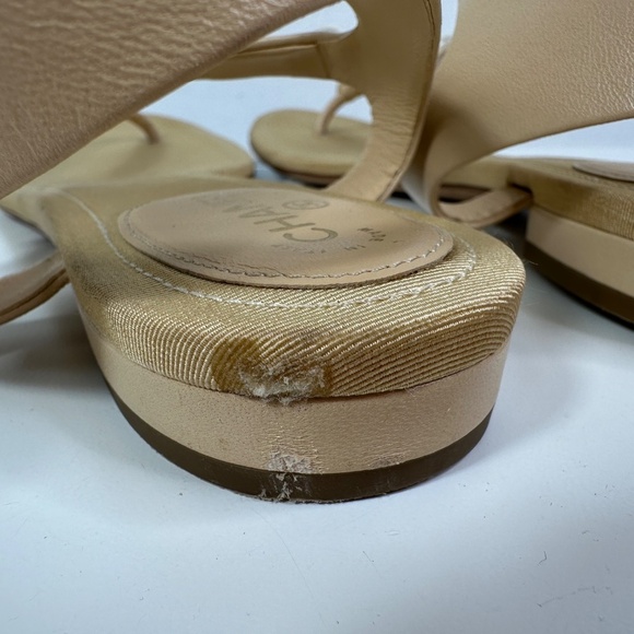 CHANEL Faux Pearl Thong Flat Beige Sandal Women's Size 39 1/2 With Box - Picture 14 of 16